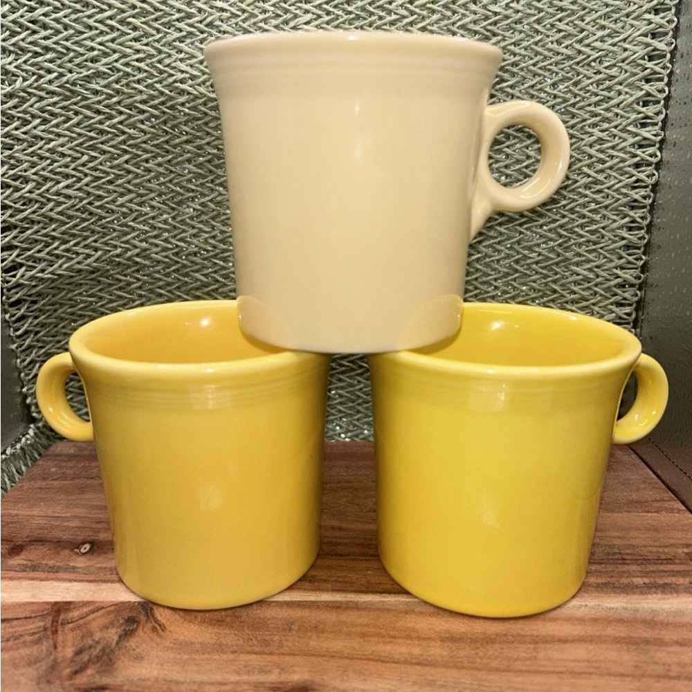 Fiestaware Mug Set of 3 Yellow Ivory HLC Fiesta USA Ring Handle Coffee Cups